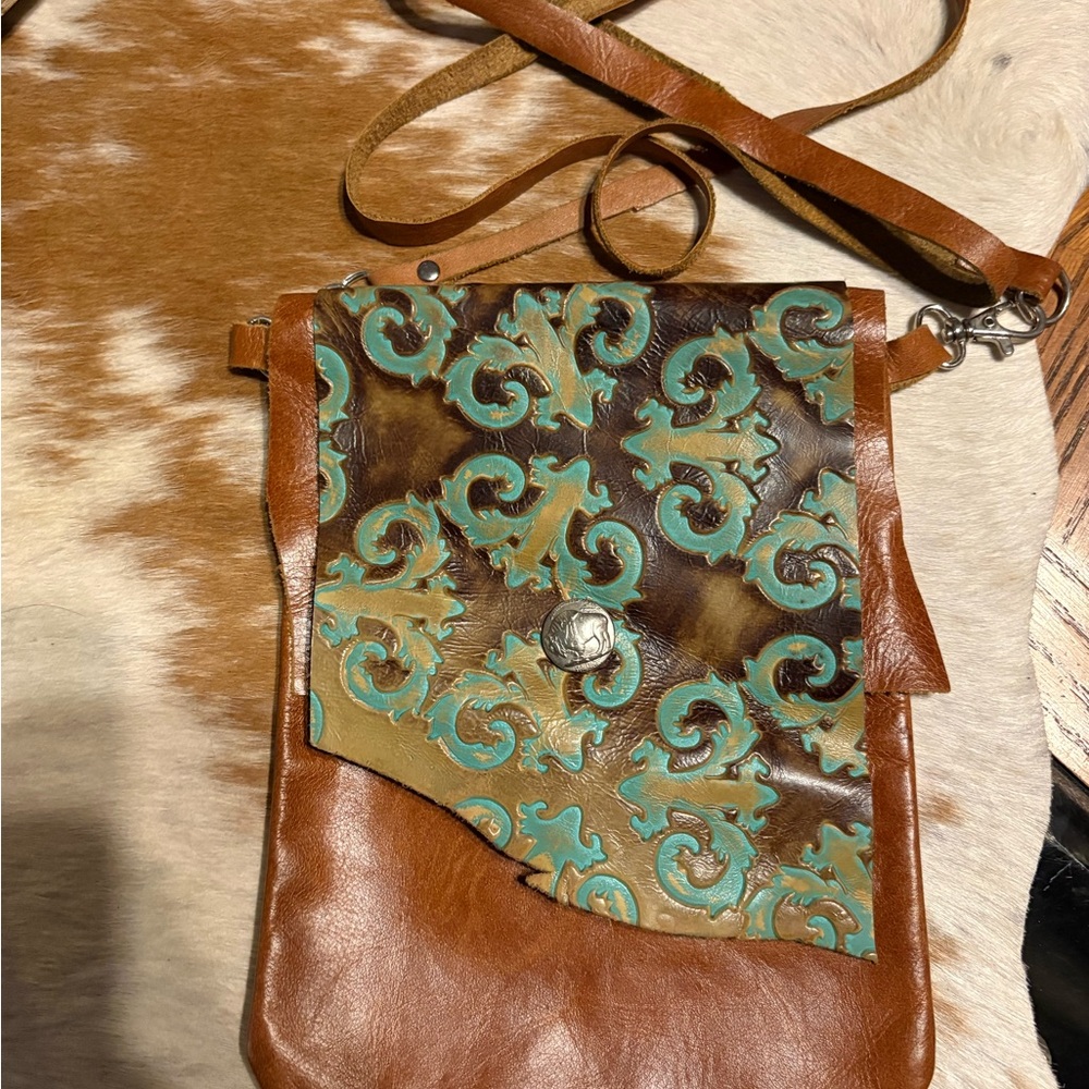 Patricia Nash Brown and Teal Patterned Crossbody Bag